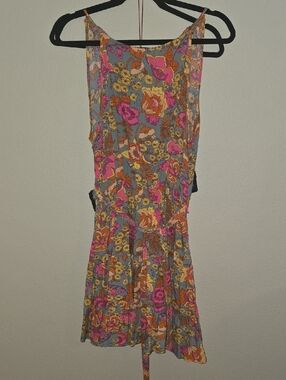 SHEIN Floral Tie-Waist Mini Dress in Pink, Orange and Yellow
